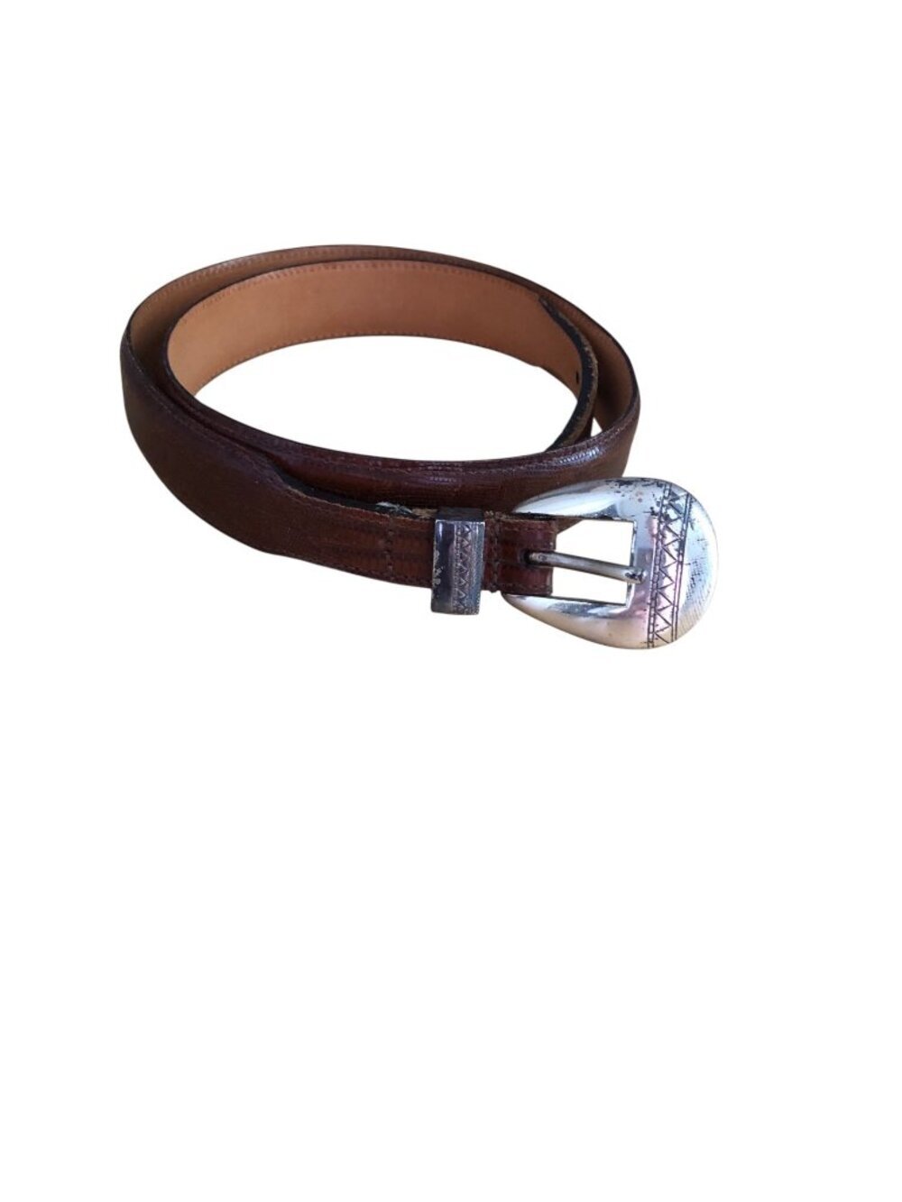 Martin Dingman Men's 36 Brown Leather Belt Silver Buckle Handmade USA Italy